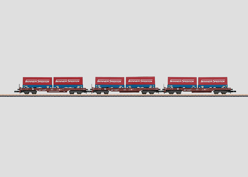 Mini-Club 82286 - Set de 3 wagons plats Sdgkms 707 - transport de conteneurs ou semi-remorques (DB) - "Z"