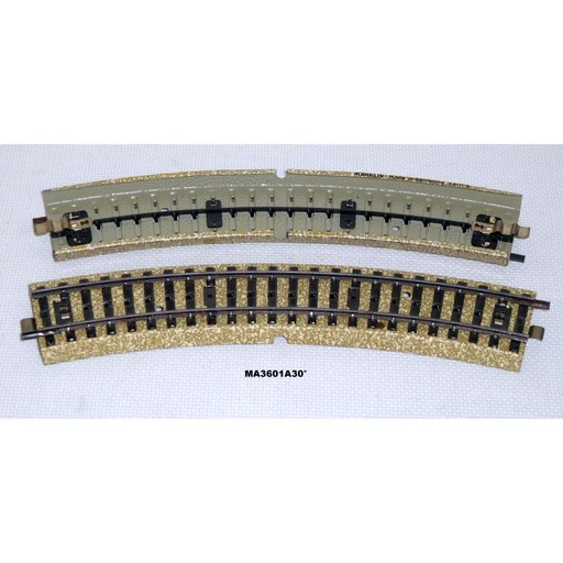 Märklin 3601A HO Rail courbe ancien M avec ballast 195mm 30° (Occasion vérifiée)