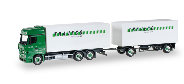 Herpa 921671 - Mercedes-Benz Actros Bigspace box trailer "Traveco" CH - 1/87