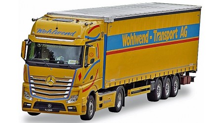 Herpa 927673 - Mercedes-Benz Actros Bigspace semi-remorque à bâche à rideaux "Wohlwend Transport AG" (CH) - 1/87