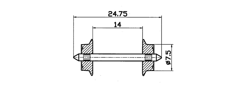 Roco 40184 - Essieu pour courant alternatif - Diamètre roue : 7,5 mm - Longueur essieu : 24,75 mm - HO