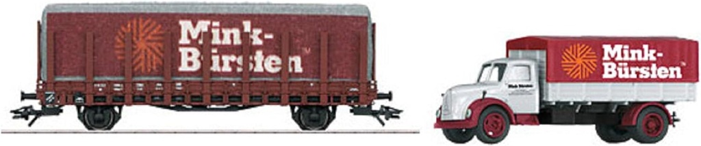 Märklin 48112 - Wagon porte-conteneur "Mink-Bürsten" avec camion - DB - HO