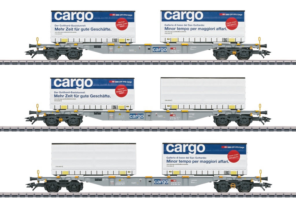 Märklin 47463 - Coffret de 3 wagons plats avec containers "Cargo" - SBB-CFF - HO 