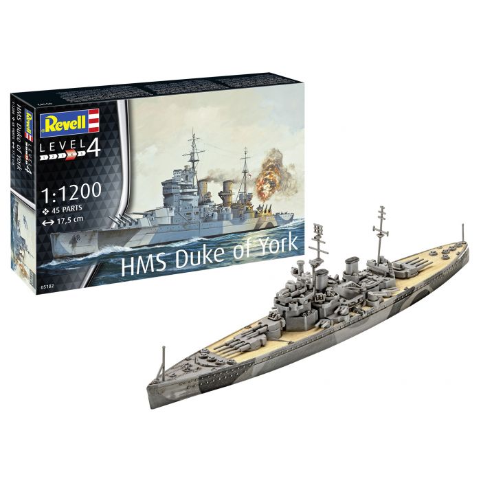 Revell 05182 - Navire de guerre HMS Duke of York de la Royal Navy - 1/1200 - 17.5 cm long - 45 pièces  