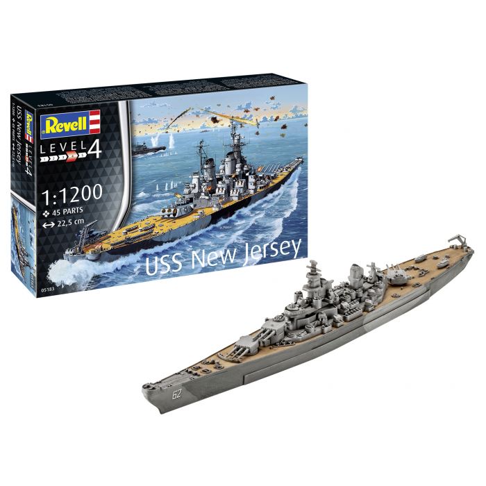 Revell 05183 - Navire de guerre USS New Jersey - 1/1200 - 22.5 cm long - 45 pièces   