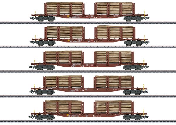 Märklin 47154 - Coffret de 5 wagons à ranchers pour le transport du bois - DB - HO  