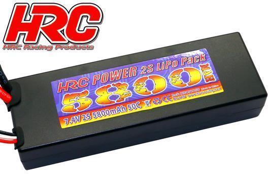 HRC - Accu LiPo 2S - 7.4V - 5800 mAh 50C - Hard Case - Prise TRX