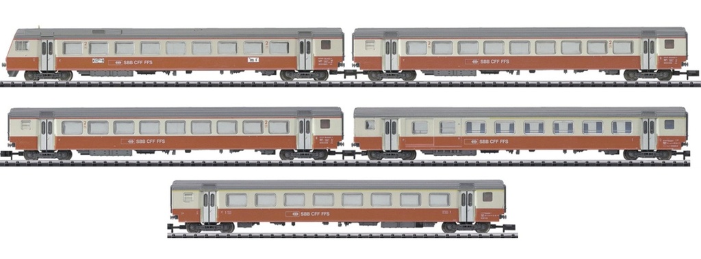 Minitrix 15872 - Coffret de voitures de grandes lignes SBB-CFF - 4 voitures + voiture pilote - N - (Occasion vérifiée)