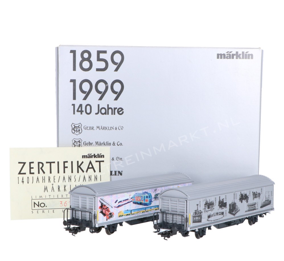 Märklin 4735.940 - Coffret de 2 Wagons marchandises couvert "140 ans Märklin - 1859-1999" - HO - Série Limitée et numérotée 999 exemplaires (avec certificat)