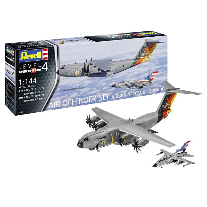 Revell 03789 - Air Defender Set - Airbus A400M et Tornado - 1/144 - 31.2 et 29.6 cm long - 223 pièces 