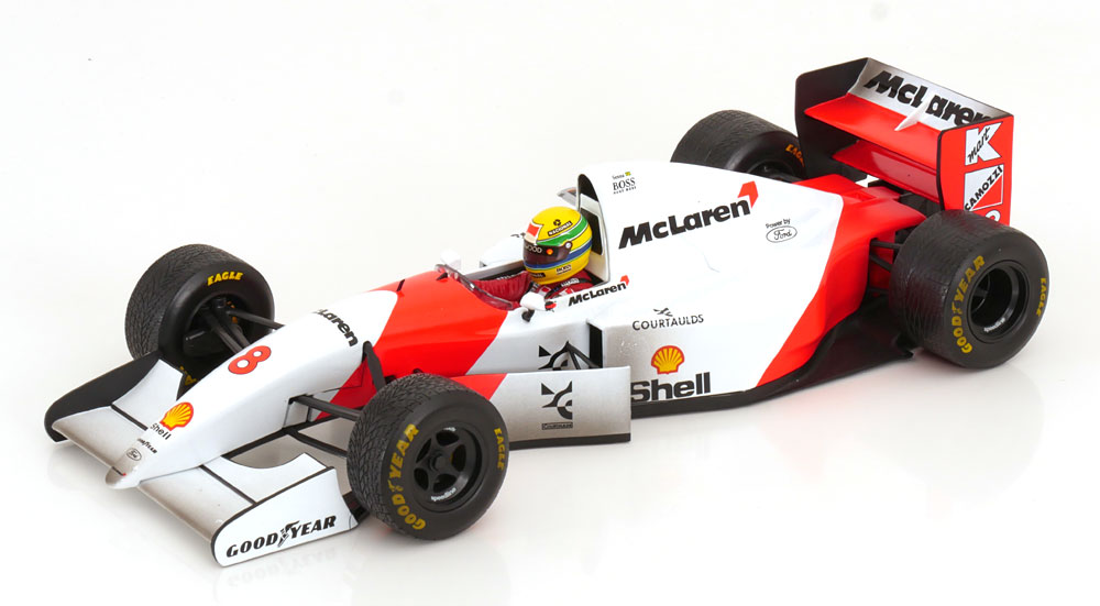 Minichamps - McLaren Ford MP 4/8 - Ayrton Senna - #8 - Winner European GP 1993 - (Dirty version) 1/18 - Limited Edition 994 pcs