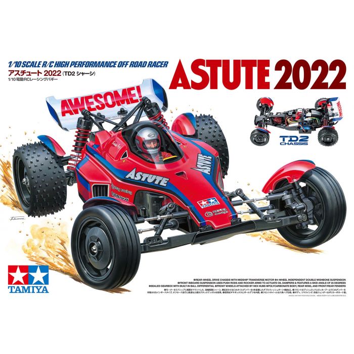 Tamiya 58697 - Voiture radiocommandée "Astute 2022 " - Nouveau châssis TD2 - bras de suspension avant angle d'inclinaison de 25 degrés pour une excellente tenue de route - 1/10 - à construire - (sans radio)