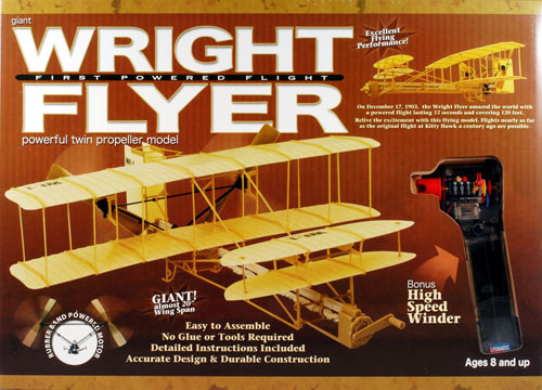 White Wings - Giant Wright Flyer (env. 70 cm) - Avion des frères Wright à construire - Vol libre - 2 moteurs à élastique - Avec appareil de tension de l'élastique électrique, muni d'un compte-tours