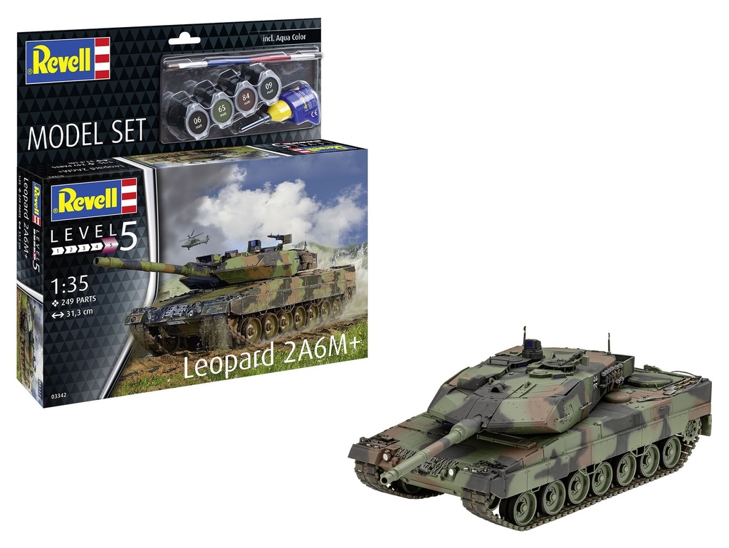 Revell 63342 - Leopard 2A6M+ - 1/35 - 31.3 cm long - 249 pièces (y.c. colle, pinceau et peintures)