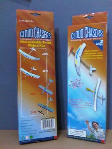 White Wings - Cloud Chasers - Set comprenant 1 avion à moteur à élastique et 1 planeur - Assemblage rapide sans colle ni ciseaux - En bois et mousse