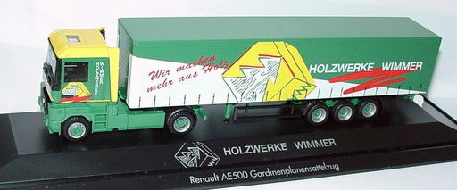 [HER-045179] Herpa 045179 - Renault AE 500 semi-remorque à bâche pour rideaux 2/3 "Holzwerke Wimmer" - 1/87