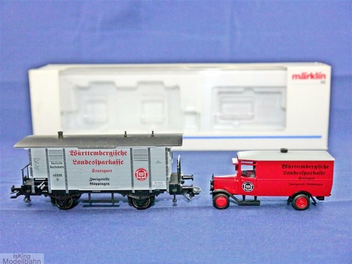 [MAR-48099] Märklin 48099 - Wagon marchandises "Württembergische Landessparkasse Stuttgart" avec camion - DB - HO